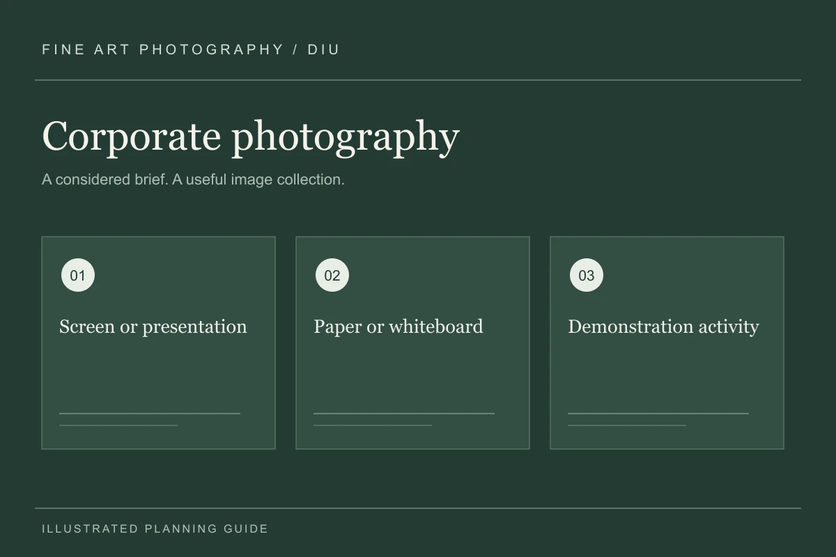 Illustrated corporate photography planning guide for Diu