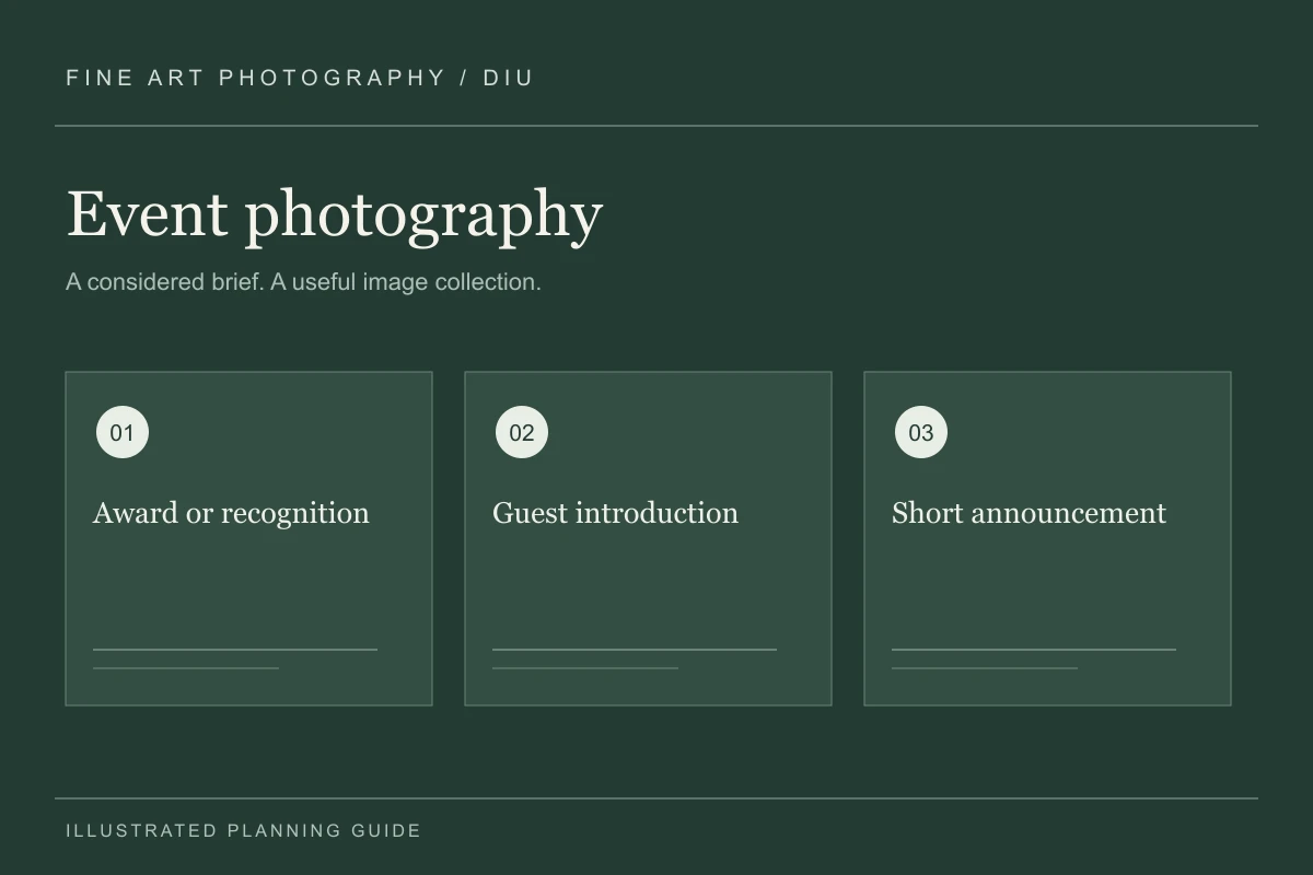 Illustrated event photography planning guide for Diu