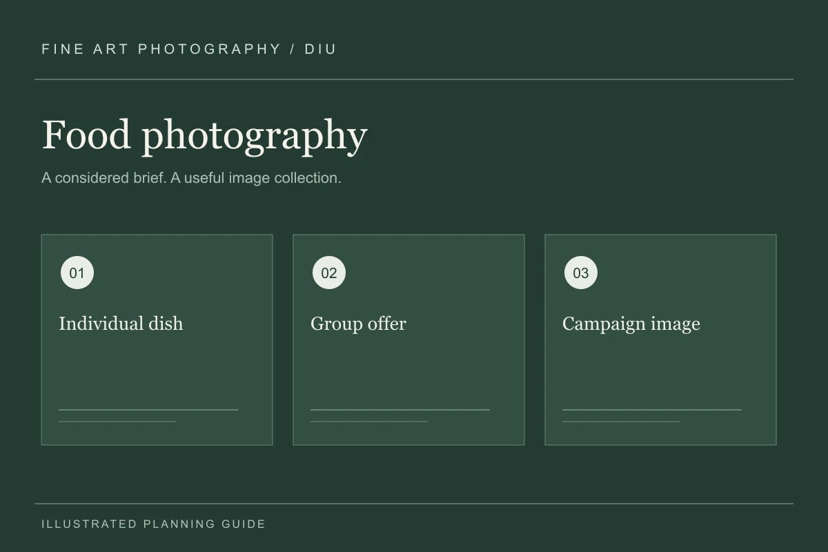 Illustrated food photography planning guide for Diu
