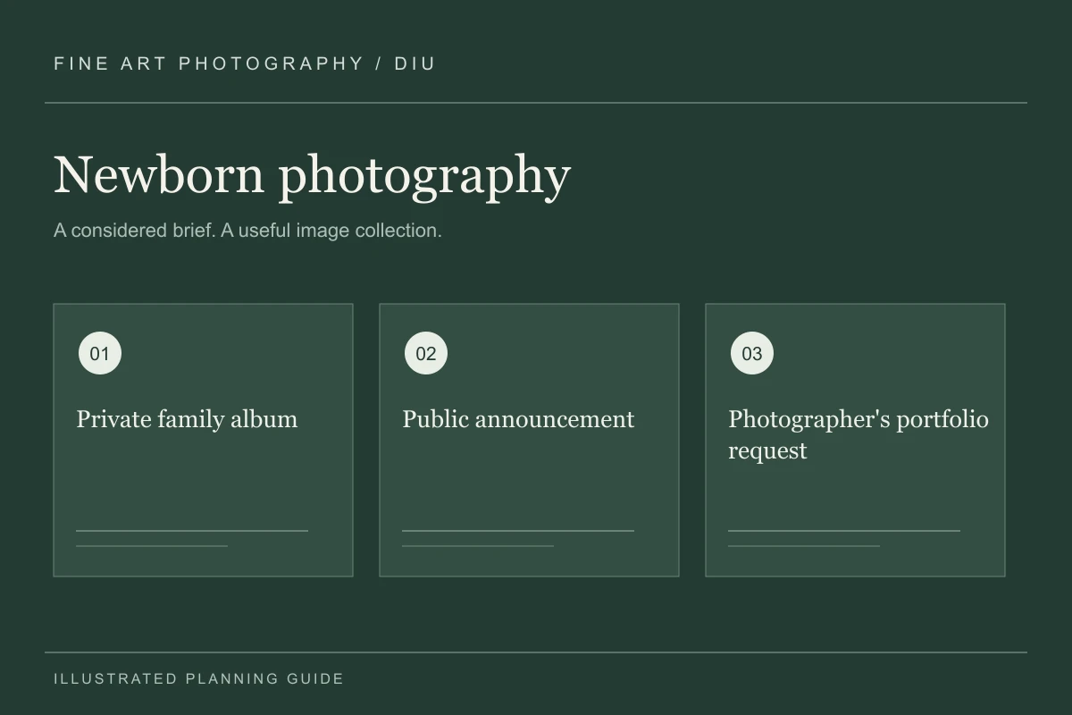 Illustrated newborn photography planning guide for Diu